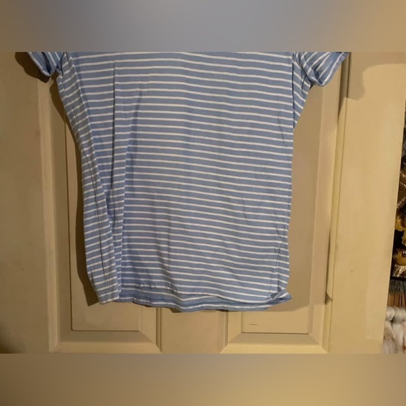 Faded Glory Light Blue and White Striped V-Neck Tee - Picture 3 of 5